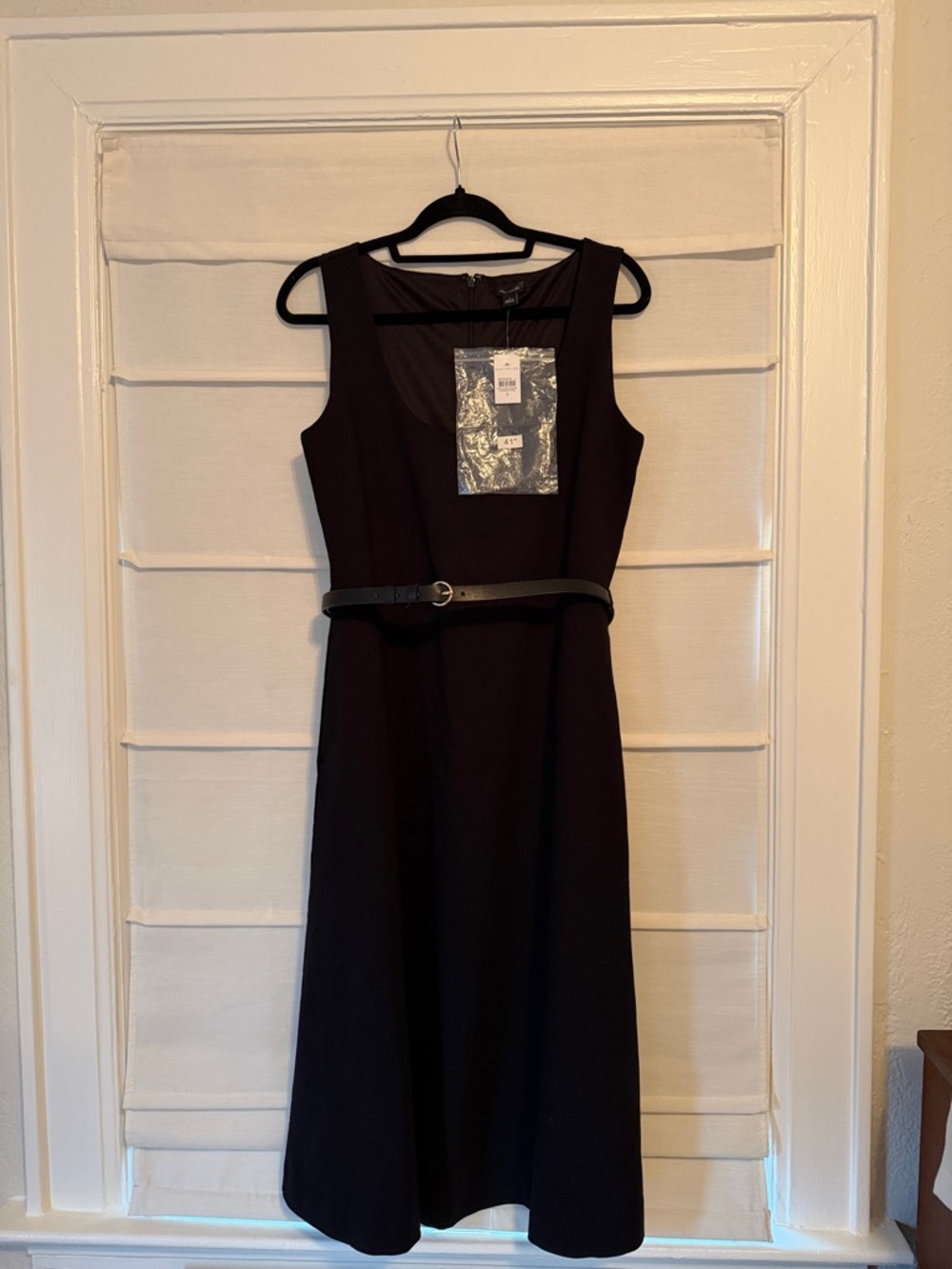 Ann Taylor Black Sleeveless Midi Dress with Slim Belt